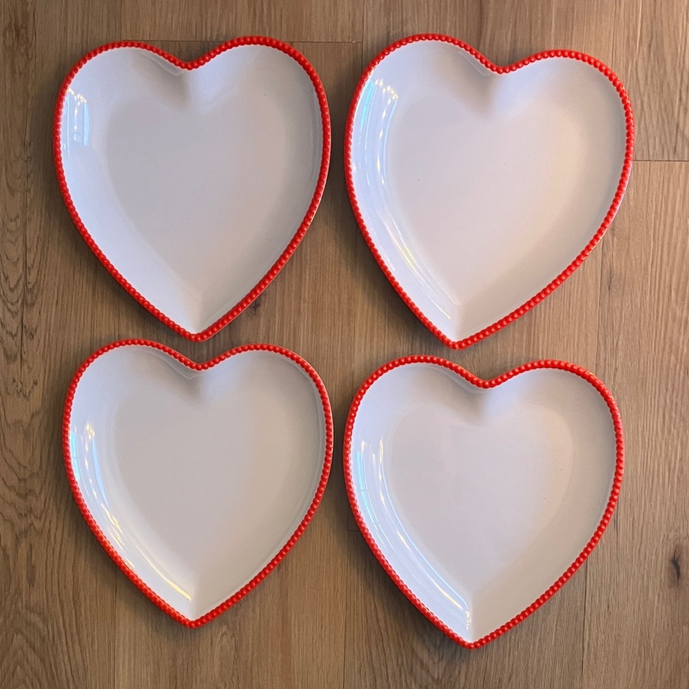 Heart-Shaped White Plates with Red Trim